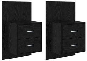 vidaXL Τοίχου κομοδίνο με συρτάρι 2 pcs Μαύρη Οξυά 48,5 x 32,5 x 80 εκ