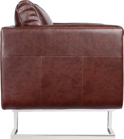 vidaXL Πολυθρόνα Cube Καφέ από Συνθετικό Δέρμα με Πόδια Χρωμίου