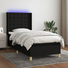 Κρεβάτι Boxspring με Στρώμα &amp; LED Μαύρο 90x190 εκ. Υφασμάτινο