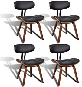 Καρέκλες Τραπεζαρίας 4 τεμ. από Λυγισμένο Ξύλο/Συνθετικό Δέρμα - Μαύρο