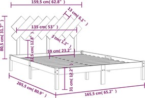 vidaXL Πλαίσιο Κρεβατιού Λευκό 160 x 200 εκ. από Μασίφ Ξύλο