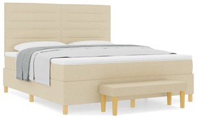 vidaXL Κρεβάτι με Στρώμα & Πάγκο Κρεμ 180x200 εκ Ύφασμα