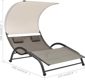 vidaXL Ξαπλώστρα Διπλή Taupe από Textilene με Σκίαστρο