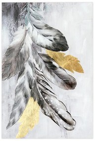 ΠΙΝΑΚΑΣ ΣΕ ΚΑΜΒΑ Fylliana &quot;Feathers&quot; ΓΚΡΙ-ΧΡΥΣΟ-ΛΕΥΚΟ 60x3x90εκ
