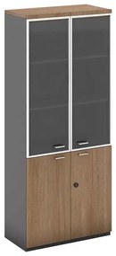 Βιβλιοθήκη PROLINE 80x40xH200cm Σκ.Καρυδί/Μαύρο (Γυαλ.Πόρτες)