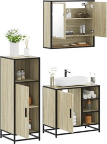 vidaXL Σετ Επίπλων Μπάνιου 3 Τεμαχίων Sonoma Δρυς Επεξεργασμένο Ξύλο