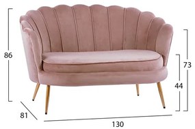 ΚΑΝΑΠΕΣ 2ΘΕΣΙΟΣ COQUILLE HM8627.02 ΑΠΟ ΒΕΛΟΥΔΟ ΣΑΠΙΟ ΜΗΛΟ &amp; ΧΡΥΣΑ ΠΟΔΙΑ 130x81x86εκ.