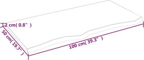 vidaXL Επιφάνεια Τραπεζιού Αν. Καφέ 100x50x2 εκ Επεξ. Μασίφ Ξύλο Δρυός