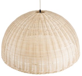 GloboStar® MONTANA 02379 Boho Κρεμαστό Φωτιστικό Οροφής Μονόφωτο 1 x E27 AC220-240V IP20 - Φ80 x Υ40cm - Μπεζ Μπαμπού Πλέγμα Καμπάνα - 5 Χρόνια Εγγύηση