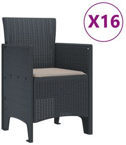 vidaXL Σετ Τραπεζαρίας Κήπου 17 Τεμαχίων με Μαξιλάρια Ανθρακί Πολυρατάν