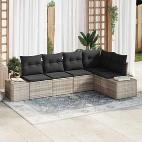 vidaXL Σετ Κήπου 5 Τεμαχίων με Μαξιλάρια Ανοιχτό Γκρι Πολυ Ρατάν