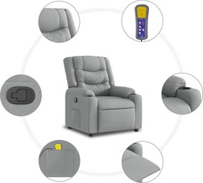 vidaXL Πολυθρόνα Μασάζ Ανακλινόμενη Ανοιχτό Γκρι Υφασμάτινη