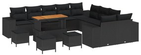 Σετ Καναπέ Κήπου με μαξιλάρι 14 pcs Μαύρο συνθετικό ρατάν