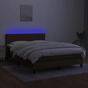 Κρεβάτι Boxspring με Στρώμα &amp; LED Σκ.Καφέ 140x190 εκ Υφασμάτινο - Καφέ