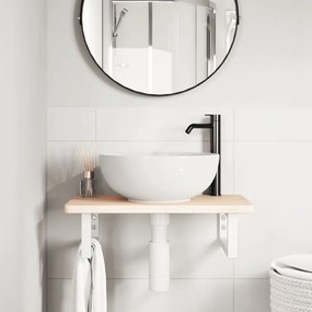 vidaXL Ράφι Νιπτήρα Τοίχου από Ατσάλι / Μασίφ Ξύλο Δρυός