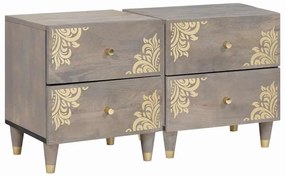 vidaXL Κομοδίνο 2 pcs Γκρι 40 x 33 x 46 εκ. Μασίφ ξύλο μάνγκο