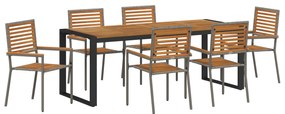 vidaXL 7 κομμάτια Σετ Τραπεζαρίας Κήπου Γκρι Πολυ ρατάν Ακακία