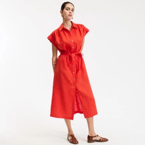 Κοντομάνικο λινό φόρεμα, Signature Heloïse