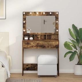 vidaXL Τραπέζι Μακιγιάζ με ράφι Καπνιστό Δρύς 79 x 41 x 135 cm