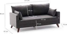 Διθέσιος Καναπές - Bella Sofa - Χρώμα Ανθρακί - 177x81x85εκ