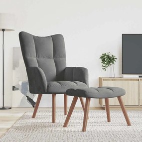 vidaXL Πολυθρόνα Relax Σκούρο Γκρι Βελούδινη με Σκαμπό
