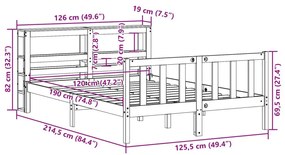 Πλαίσιο Κρεβατιού Κεφαλάρι Καφέ Κεριού 120x190 εκ. Μασίφ Πεύκο - Καφέ