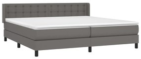 Κρεβάτι Boxspring με Στρώμα Γκρι 200x200 εκ. Συνθετικό Δέρμα - Γκρι
