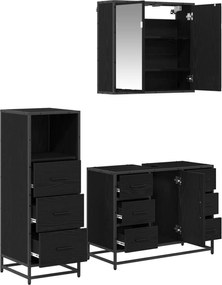 vidaXL Σετ Επίπλων Μπάνιου με ράφι 3 pcs Μαύρη Οξυά Επεξεργασμένο ξύλο