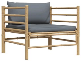 vidaXL Καναπές Κήπου από Μπαμπού με Σκούρα Γκρι Μαξιλάρια