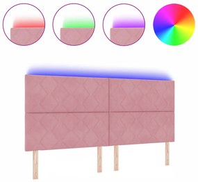 vidaXL LED Κεφαλάρι Σχεδιασμός Διαμαντένιων Μπλοκ Ροζ 200 cm Βελουτέ
