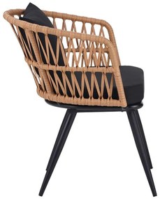 Καρέκλα - Πολυθρόνα Naoki pe rattan -metal σε Φυσικό με μαύρα πόδια/μαξιλάρι 62x60x80 εκ. 62x60x80 εκ.
