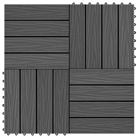 vidaXL Πλακάκια Deck 11 τεμ. Ανάγλυφα Μαύρα 30x30 εκ. 1 μ² WPC