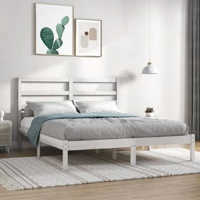 vidaXL Πλαίσιο Κρεβατιού Λευκό 135x190 εκ. από Μασίφ Ξύλο Double