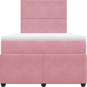 vidaXL Κρεβάτι Boxspring με Στρώμα Ροζ 120x190 εκ. Βελούδινο