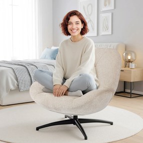 Sessel Wohnzimmer Drehbar Loungesessel mit Breiter Sitzfläche, Integrierter Armlehne, Chenille-Optik, Cremeweiß