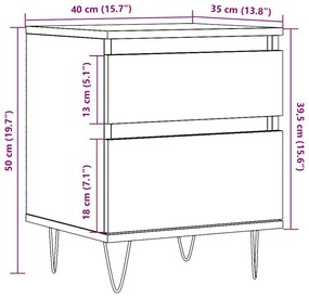 Κομοδίνα 2 τεμ. τεχνίτης Δρυς 40 x 35 x 50 εκ από Επεξεργ. Ξύλο - Καφέ