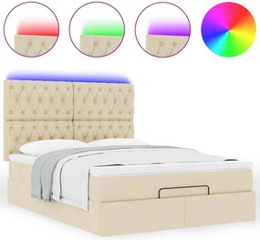 vidaXL Οθωμανικό κρεβάτι με στρώμα &amp; LEDs Cream 140x190cm Ύφασμα