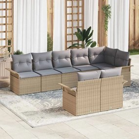 vidaXL Σετ Καναπέ Κήπου με μαξιλάρι 8 pcs Μπεζ Πολυ ράταν
