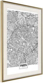 Αφίσα - City Map: Paris - 20x30 - Χρυσό - Με πασπαρτού