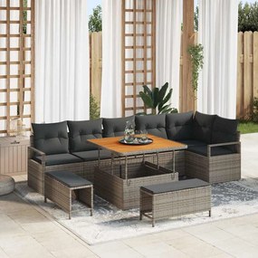vidaXL Σετ Καναπέ Κήπου με μαξιλάρι 9 pcs Γκρι Πολυ ράταν