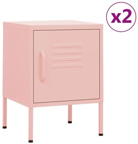 vidaXL Κομοδίνα 2 τεμ. Ροζ 35 x 35 x 51 εκ. Ατσάλινα