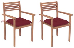 Καρέκλες Κήπου 2 τεμ. από Μασίφ Ξύλο Teak με Μπορντό Μαξιλάρια - Κόκκινο