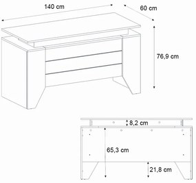 Γραφείο εργασίας Remida Megapap χρώμα sepet oak - ανθρακί 140x60x76,9εκ.