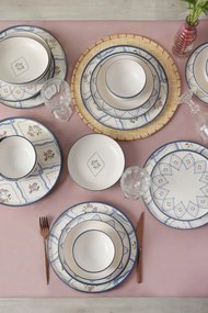 Stewehome Εlegant Λευκό–Μπλε Σετ Δείπνου 24τμχ για 6 Άτομα 28x28 cm