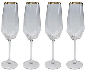 Ποτήρια Σαμπάνιας Diamond Χρυσά Σετ 4 Τεμάχια 7,5x27,5 εκ. - Διάφανο
