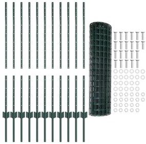 vidaXL Ευρωπαϊκό φράχτη με 11 U πόδια Πράσινο 1x25 μ Σίδηρος