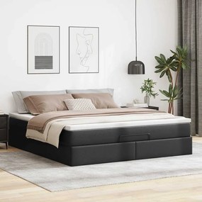 vidaXL Οθωμανικό κρεβάτι με στρώμα Μαύρο 160x200cm Faux Leather