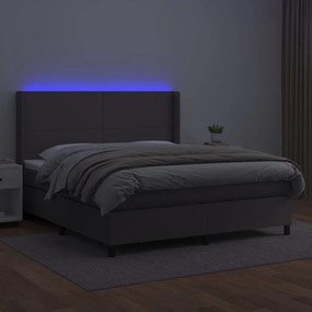 vidaXL Κρεβάτι Boxspring με Στρώμα &amp; LED Γκρι 160x200 εκ. Συνθ. Δέρμα