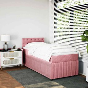 vidaXL Κρεβάτι Boxspring με Στρώμα Ροζ 90x190 εκ. Βελούδινο