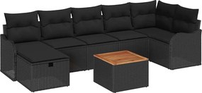 vidaXL Σετ Καναπέ Κήπου με μαξιλάρι 8 pcs Μαύρο Πολυ ράταν